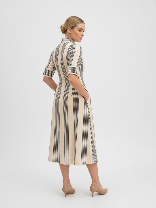 Rachel Zoe Dresses & Skirts - Rachel Zoe Cream and Black Striped Midi Shirt Dress